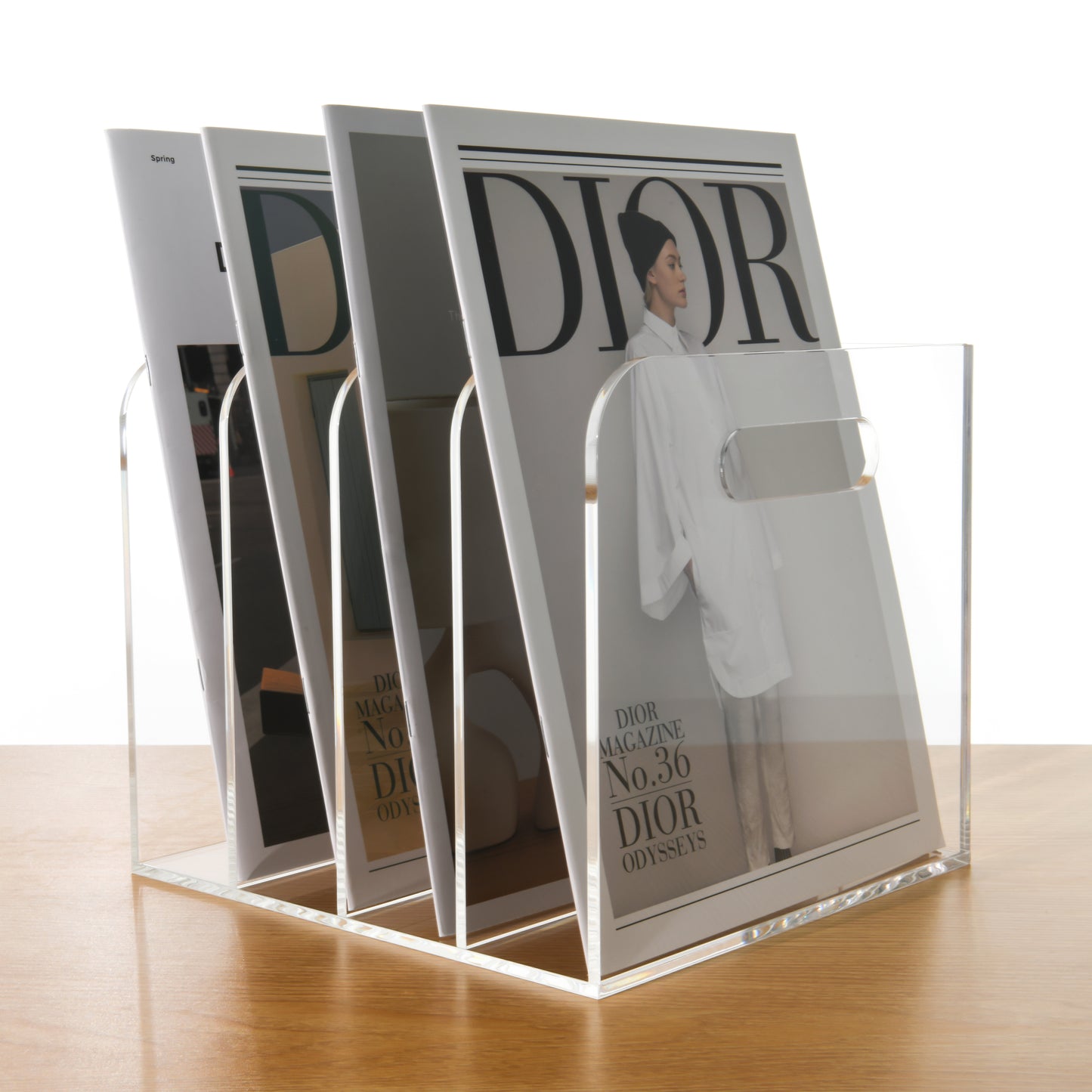 AIMOLLY transparent acrylic file rack - 3/4 vertical compartment desktop organizer, suitable for office and home, desk file storage rack(Model AML-056/057)