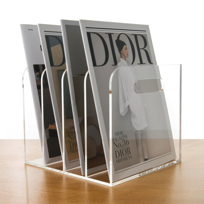 AIMOLLY transparent acrylic file rack - 3/4 vertical compartment desktop organizer, suitable for office and home, desk file storage rack(Model AML-056/057)