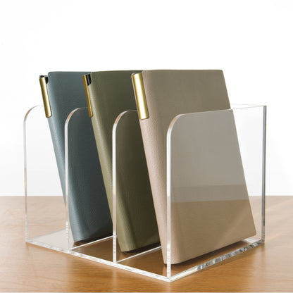 AIMOLLY transparent acrylic file rack - 3/4 vertical compartment desktop organizer, suitable for office and home, desk file storage rack(Model AML-056/057)