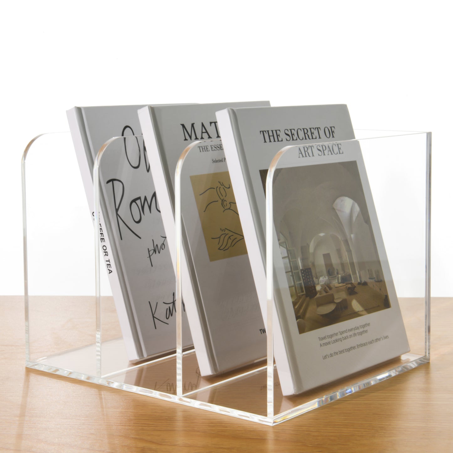 AIMOLLY transparent acrylic file rack - 3/4 vertical compartment desktop organizer, suitable for office and home, desk file storage rack(Model AML-056/057)