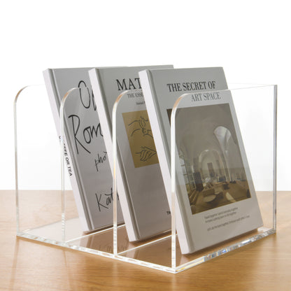 AIMOLLY transparent acrylic file rack - 3/4 vertical compartment desktop organizer, suitable for office and home, desk file storage rack(Model AML-056/057)