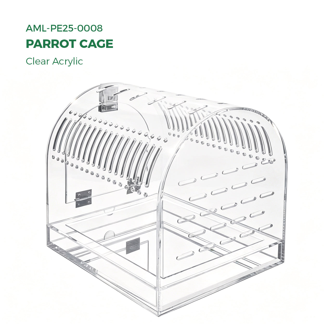 AIMOLLY Acrylic parrot cage，Magnetic sliding top, transparent portable parrot cage, breathable small pet bird cage.Model: AML-PE25-0008
