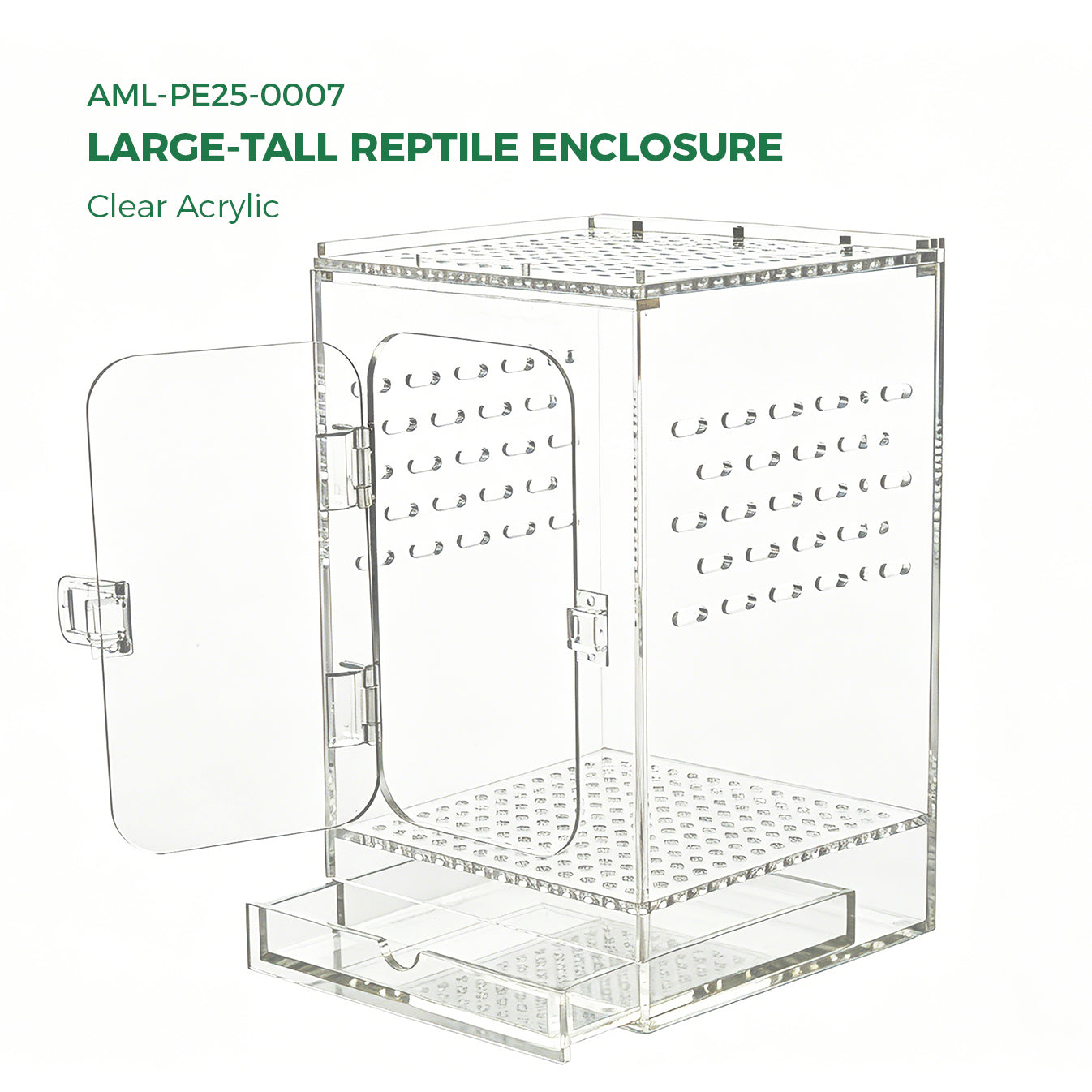 AIMOLLY Acrylic tall reptile enclosure， Ventilated pet cage, with 360° clear view, easy-to-clean living environment, suitable for geckos, frogs, insects, hermit crabs, etc.(Model: AML-PE25-0004/5/6/7)