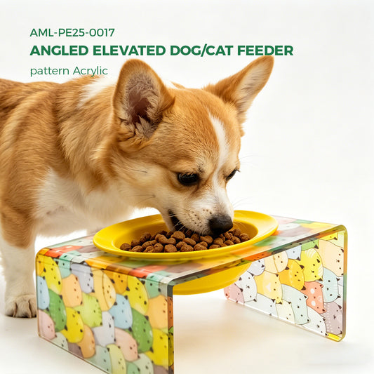 AIMOLLY acrylic Angled Elevated Dog/Cat Feeder. High-rise dog/cat feeder. Perfect for cats and puppies. Model: AML-PE25-0017