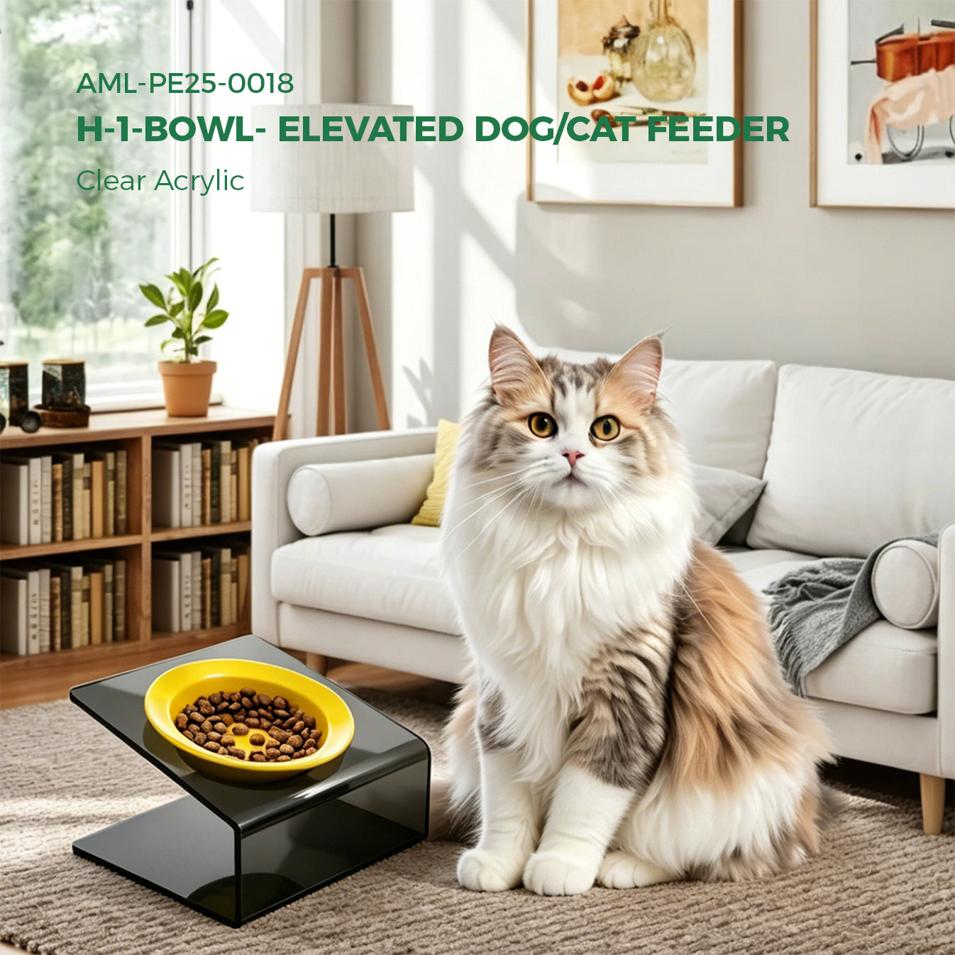 AIMOLLY acrylic  Model H Elevated Dog/Cat Feeder， Elevated Dog/Cat Feeder，AML-PE25-0018/19