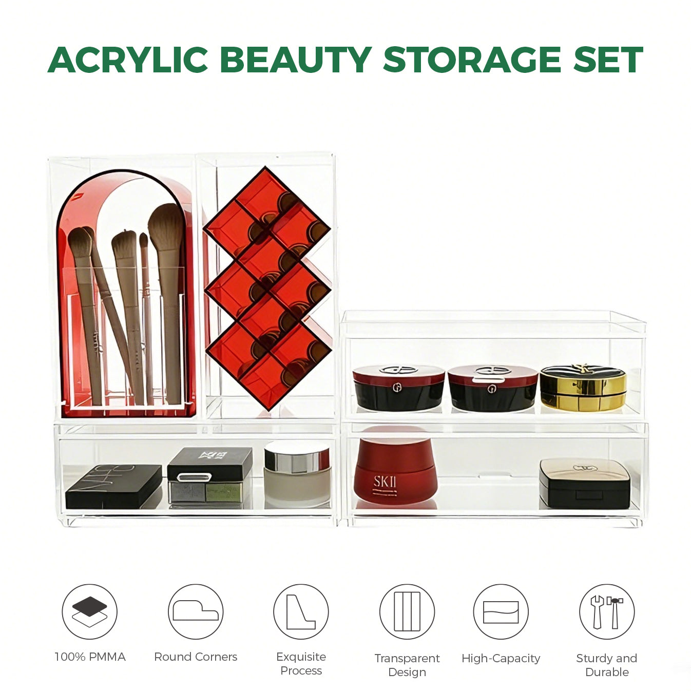 Clear Acrylic Makeup Organizer Set