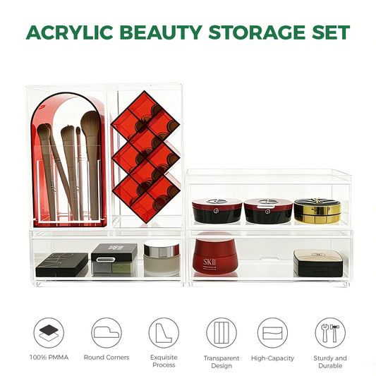 Clear Acrylic Makeup Organizer Set