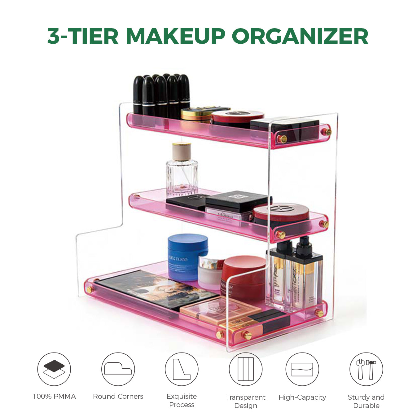 Clear Acrylic  Pink Makeup & Perfume Organizer