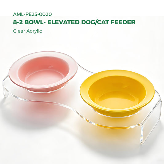 AIMOLLY acrylic 8-2 Bowl- Elevated Dog/Cat Feeder. High-rise dog/cat feeder. Perfect for cats and puppies. Model: AML-PE25-0020