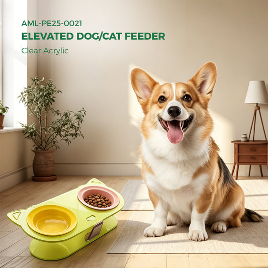 AIMOLLY acrylic9-2 Bowl Elevated Dog/Cat Feeder. High-rise dog/cat feeder. Perfect for cats and puppies. Model: AML-PE25-0021