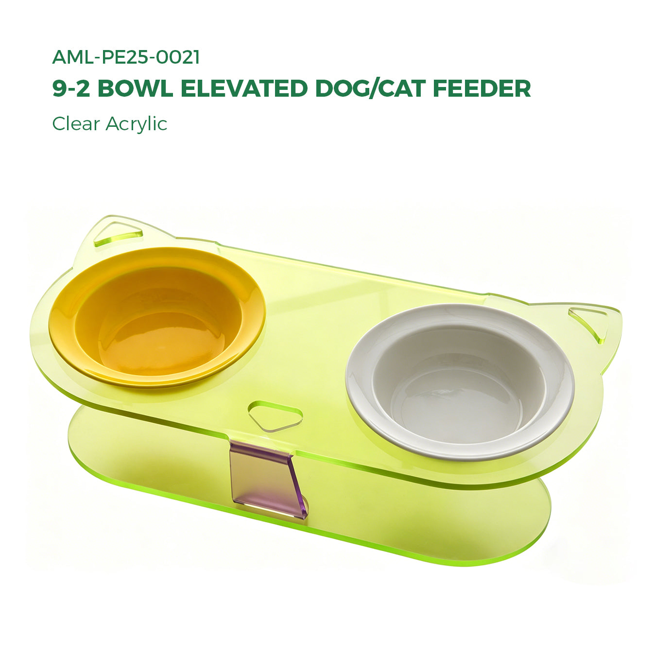 AIMOLLY acrylic9-2 Bowl Elevated Dog/Cat Feeder. High-rise dog/cat feeder. Perfect for cats and puppies. Model: AML-PE25-0021