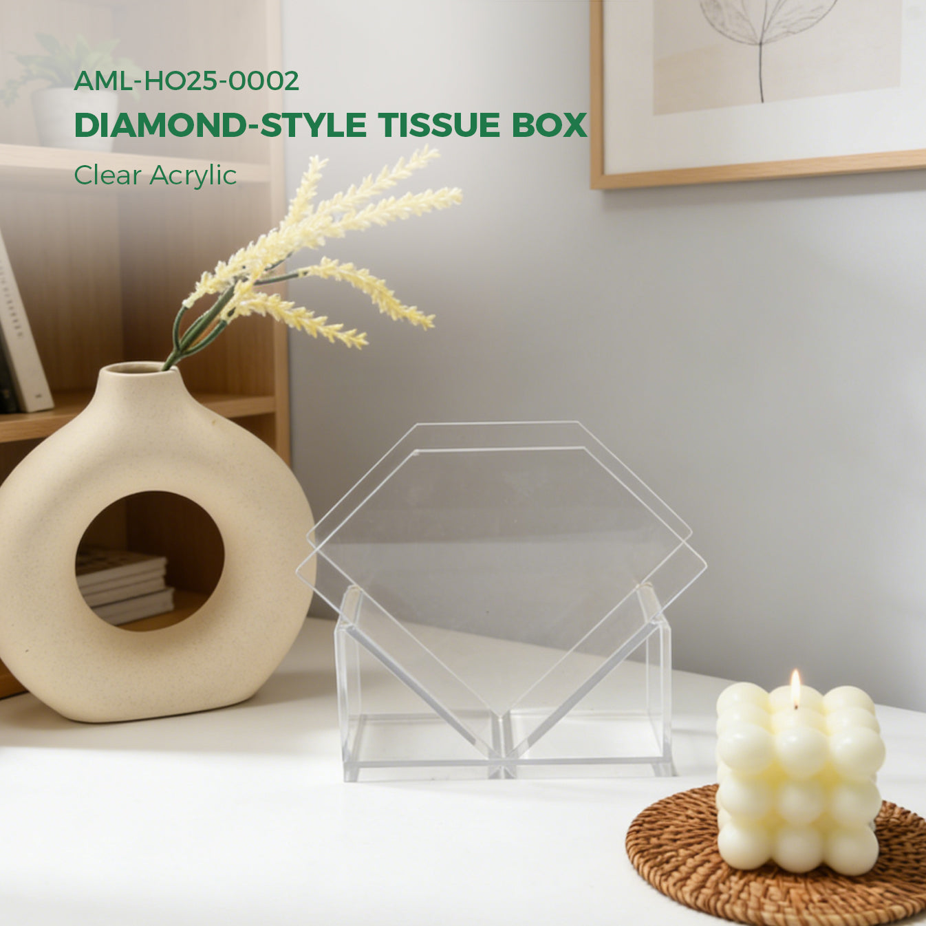 AIMOLLY Clear Acrylic Tissue Box for Office & Home Desktop Storage（AML-HO25-0002）