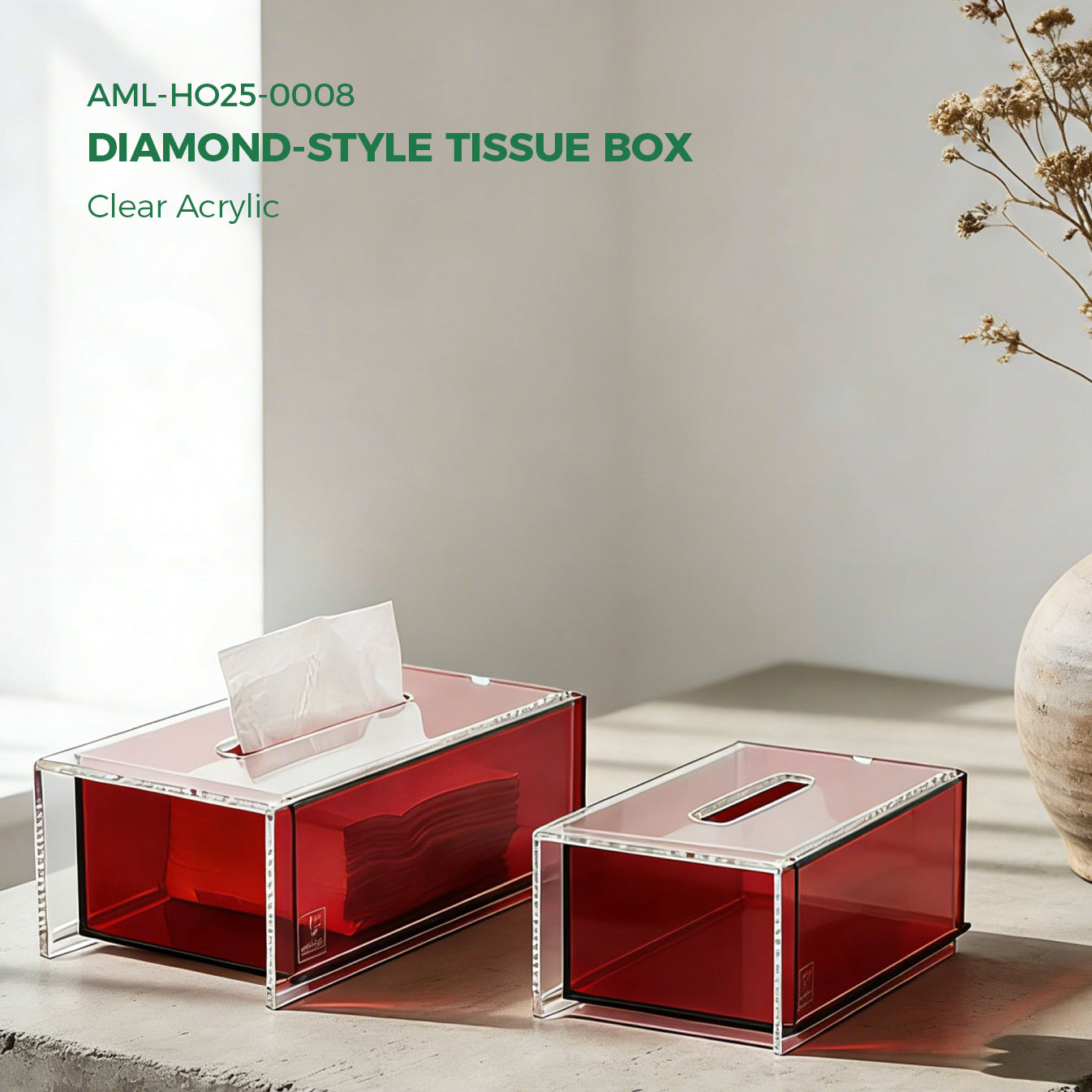 AIMOLLY Clear Acrylic Premium Acrylic Tissue Holder Tissue Box for Office & Home Desktop Storage（AML-HO25-0007/0008）