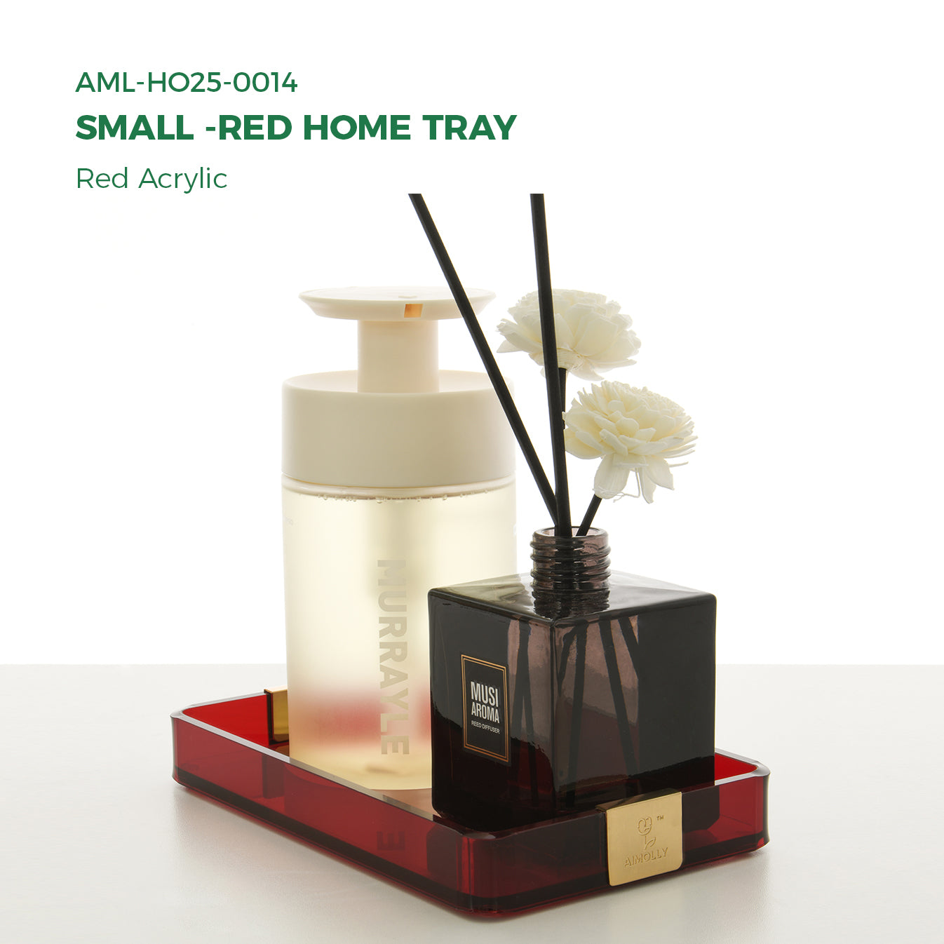AIMOLLY Small Home Tray - Elegant Clear Acrylic Serving Tray with Handles, Perfect for Breakfast, Dining, Makeup Organizer, Bathroom Vanity, Coffee Table & Ottoman (Model: AML-HO25-0013-0014)