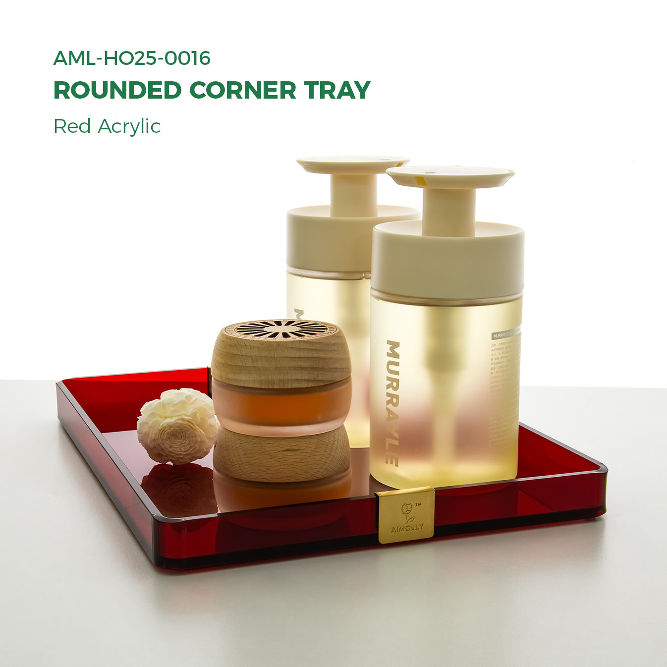 AIMOLLY Rounded Corner Tray - Elegant Clear Acrylic Serving Tray with Handles, Perfect for Breakfast, Dining, Makeup Organizer, Bathroom Vanity, Coffee Table & Ottoman (Model: AML-HO25-0015-0016)
