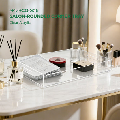 AIMOLLY - Clear Acrylic Serving Tray with Handles, Modern Rounded Square Tray for Bedroom Vanity, Coffee Table, Ottoman & Breakfast in Bed (Model: AML-HO25-0018)