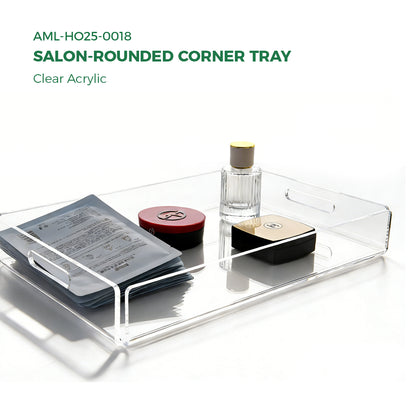 AIMOLLY - Clear Acrylic Serving Tray with Handles, Modern Rounded Square Tray for Bedroom Vanity, Coffee Table, Ottoman & Breakfast in Bed (Model: AML-HO25-0018)