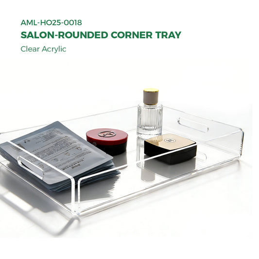 AIMOLLY - Clear Acrylic Serving Tray with Handles, Modern Rounded Square Tray for Bedroom Vanity, Coffee Table, Ottoman & Breakfast in Bed (Model: AML-HO25-0018)