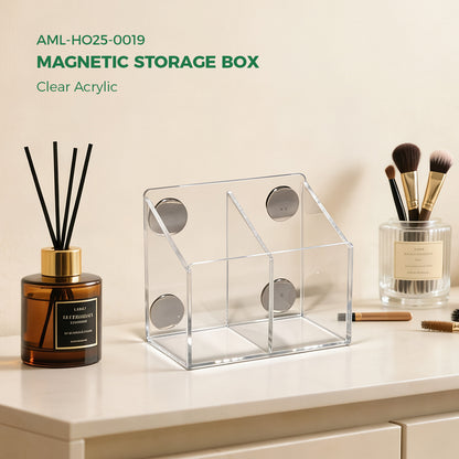 AIMOLLY Small Clear 2-Compartment Acrylic Makeup Organizer - Transparent Shatter-Proof Plastic Makeup Holder, Vanity Storage Solution for Bathroom & Beauty Supplies Model: AML-HO25-0019)