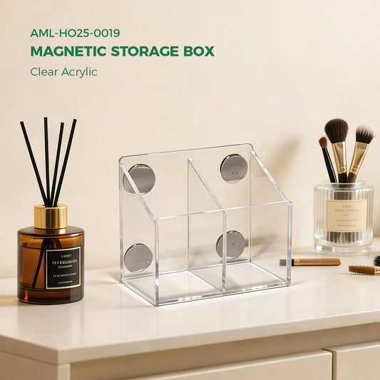 AIMOLLY Small Clear 2-Compartment Acrylic Makeup Organizer - Transparent Shatter-Proof Plastic Makeup Holder, Vanity Storage Solution for Bathroom & Beauty Supplies Model: AML-HO25-0019)