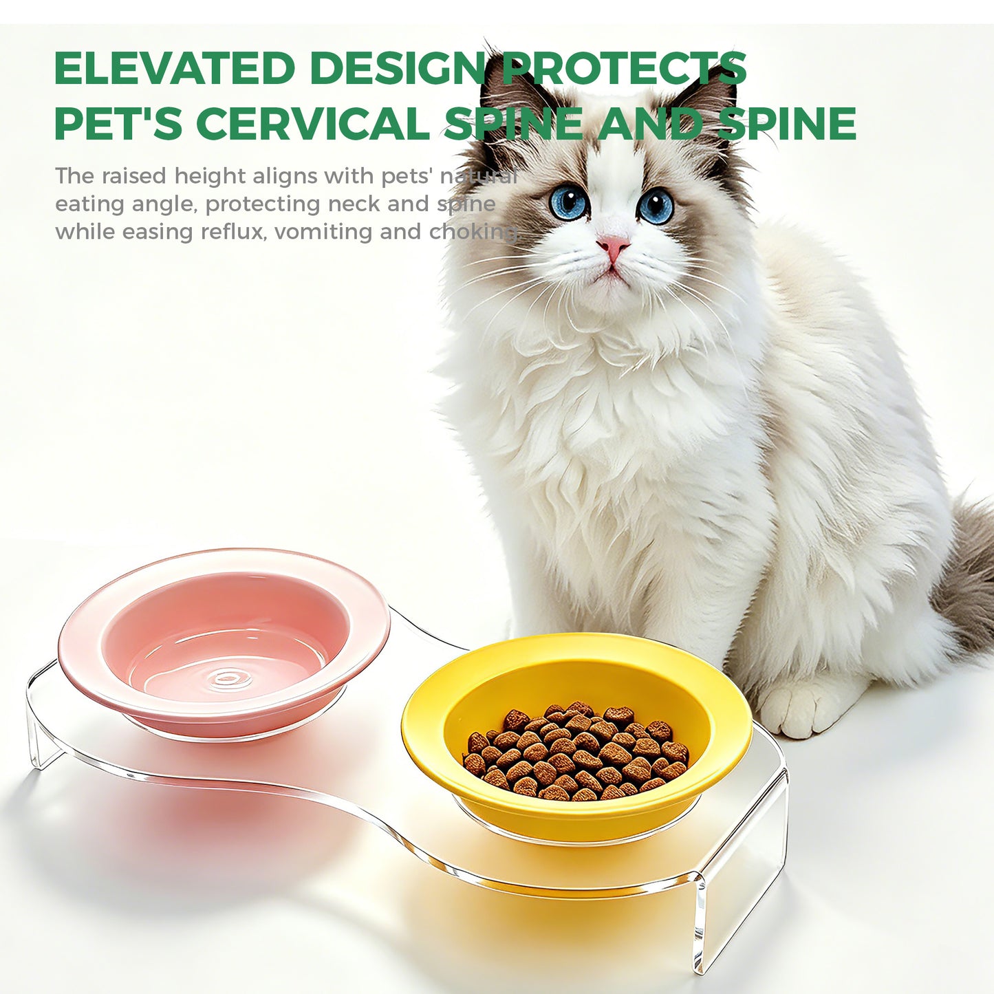 AIMOLLY acrylic 8-2 Bowl- Elevated Dog/Cat Feeder. High-rise dog/cat feeder. Perfect for cats and puppies. Model: AML-PE25-0020