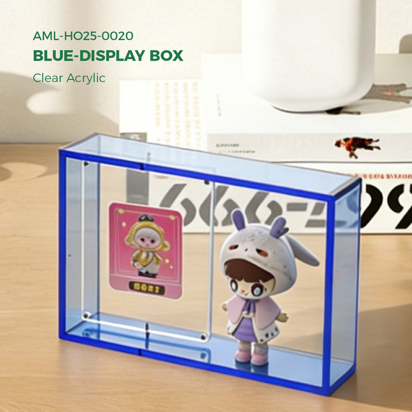 AIMOLLY Clear Acrylic Display Case for Hobby Collectibles, Easy Assemble Dust Cover Showcase & Stackable Storage Box (Model: AML-HO25-0020/0021）