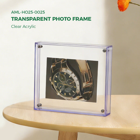 AIMOLLY Transparent Photo Frame .Freestanding Double Sided Magnetic Acrylic Lucite Frameless Transparent Square Frame Gift for Desktop Display(AML-HO25-（0022-0024）)