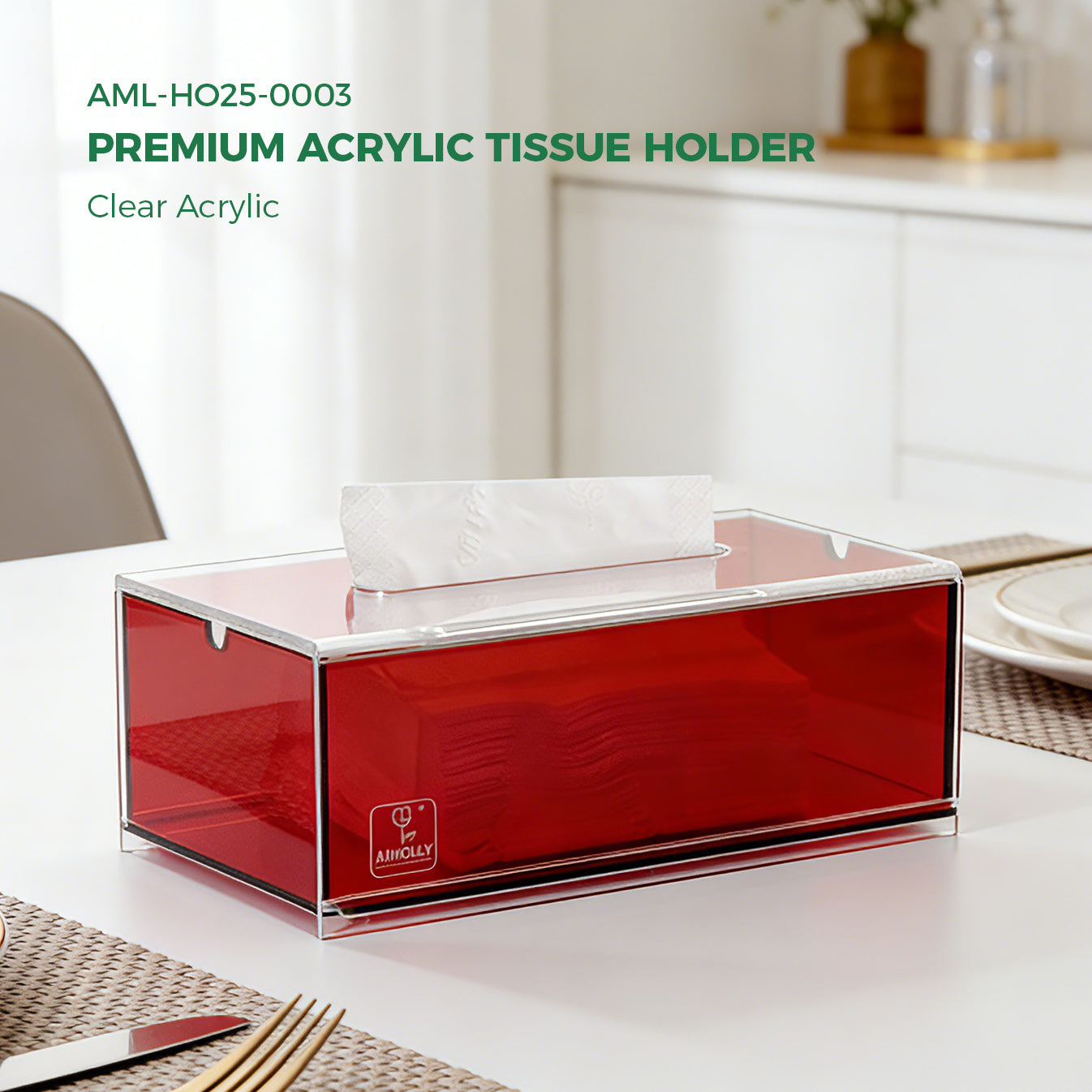 AIMOLLY Clear Acrylic Tissue Box for Office & Home Desktop Storage（AML-HO25-0005）