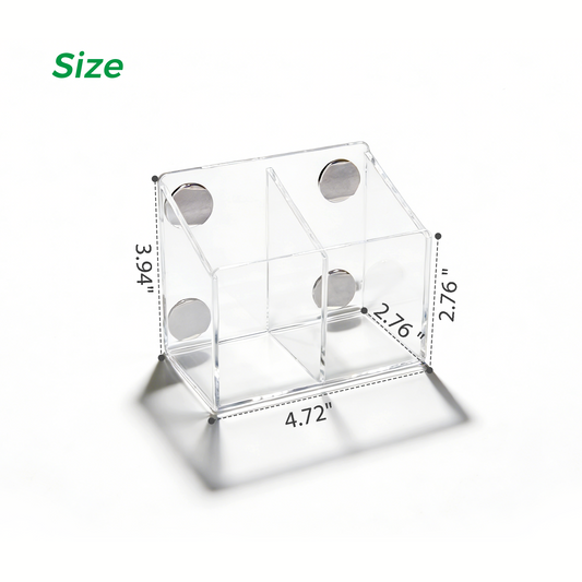 AIMOLLY Small Clear 2-Compartment Acrylic Makeup Organizer - Transparent Shatter-Proof Plastic Makeup Holder, Vanity Storage Solution for Bathroom & Beauty Supplies Model: AML-HO25-0019)