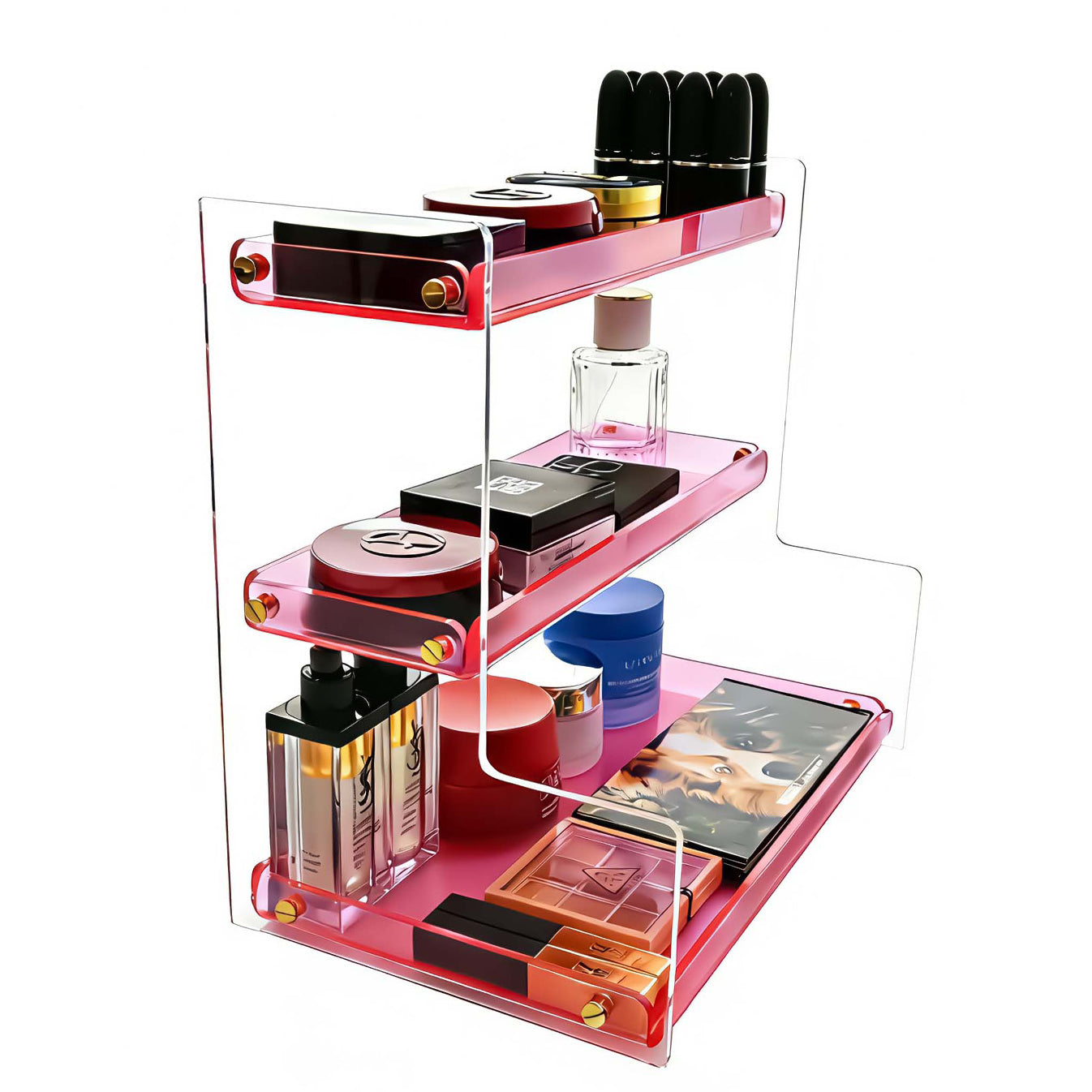 Clear Acrylic  Pink Makeup & Perfume Organizer