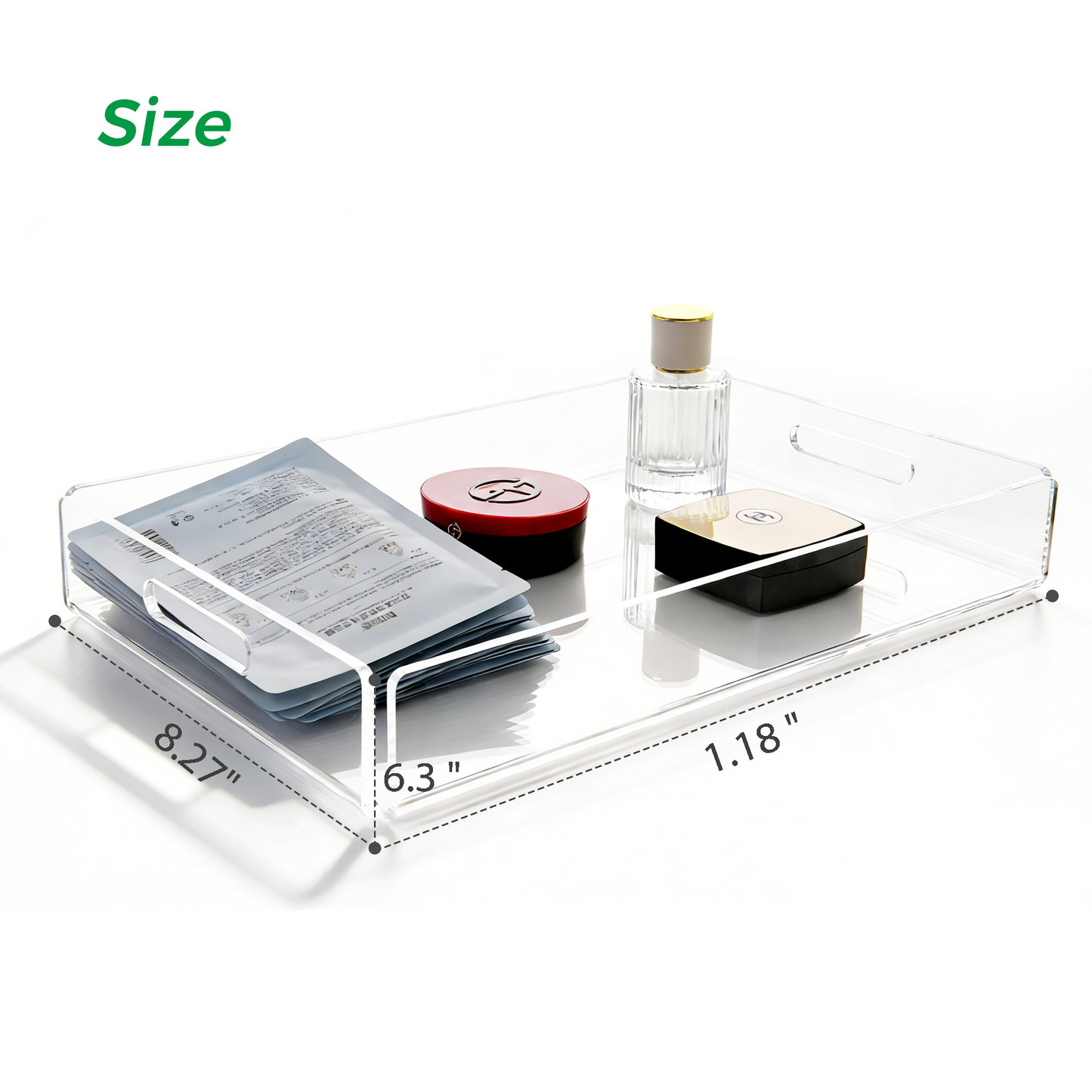 AIMOLLY - Clear Acrylic Serving Tray with Handles, Modern Rounded Square Tray for Bedroom Vanity, Coffee Table, Ottoman & Breakfast in Bed (Model: AML-HO25-0018)