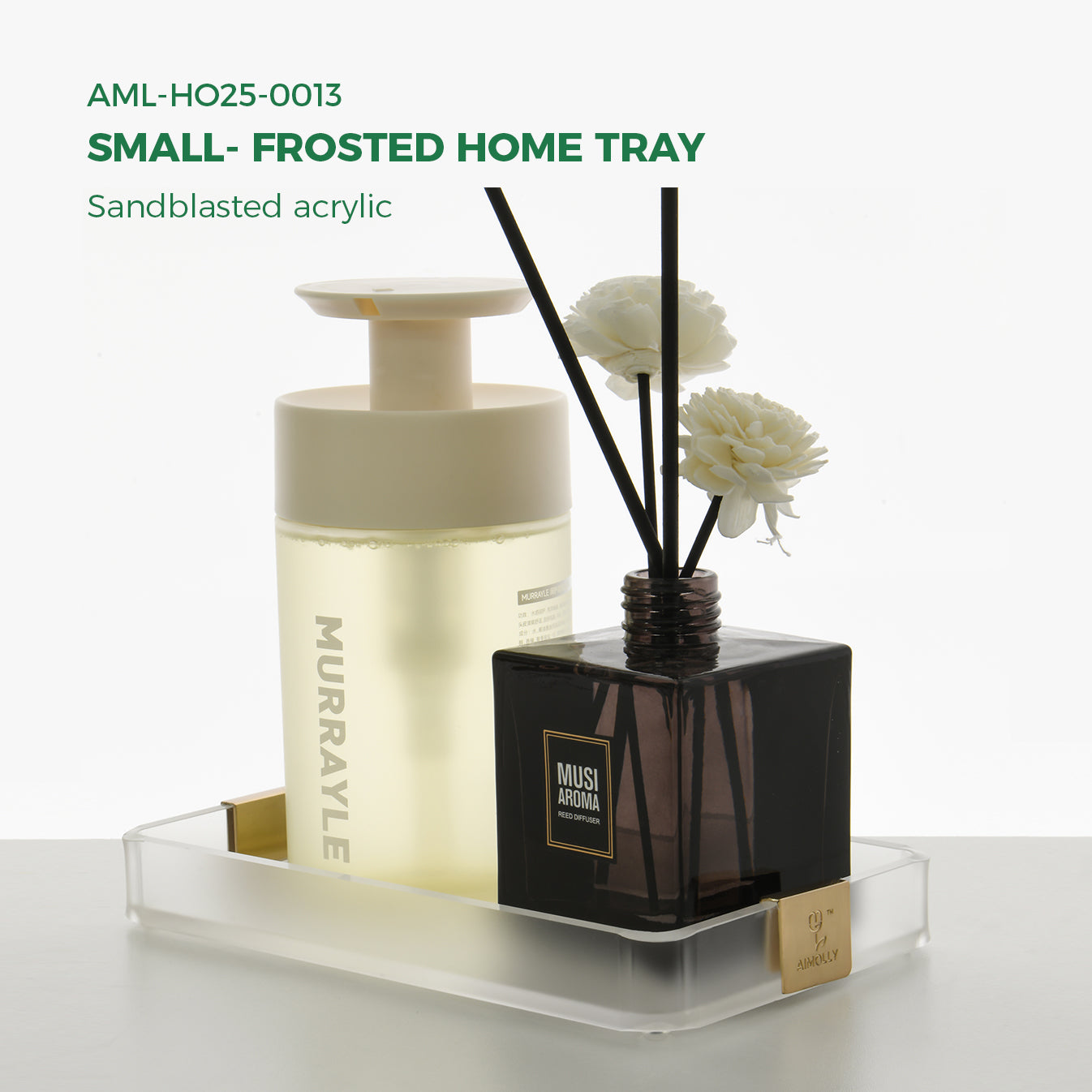 AIMOLLY Small Home Tray - Elegant Clear Acrylic Serving Tray with Handles, Perfect for Breakfast, Dining, Makeup Organizer, Bathroom Vanity, Coffee Table & Ottoman (Model: AML-HO25-0013-0014)