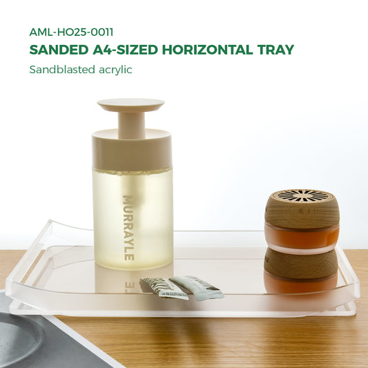 AIMOLLY A4 Horizontal Storage Tray - Sandblasted Transparent Organizer with Non-Slip Feet for Bathroom Vanity, Closet, or Office Desk (Model: AML-HO25-0011-0012)
