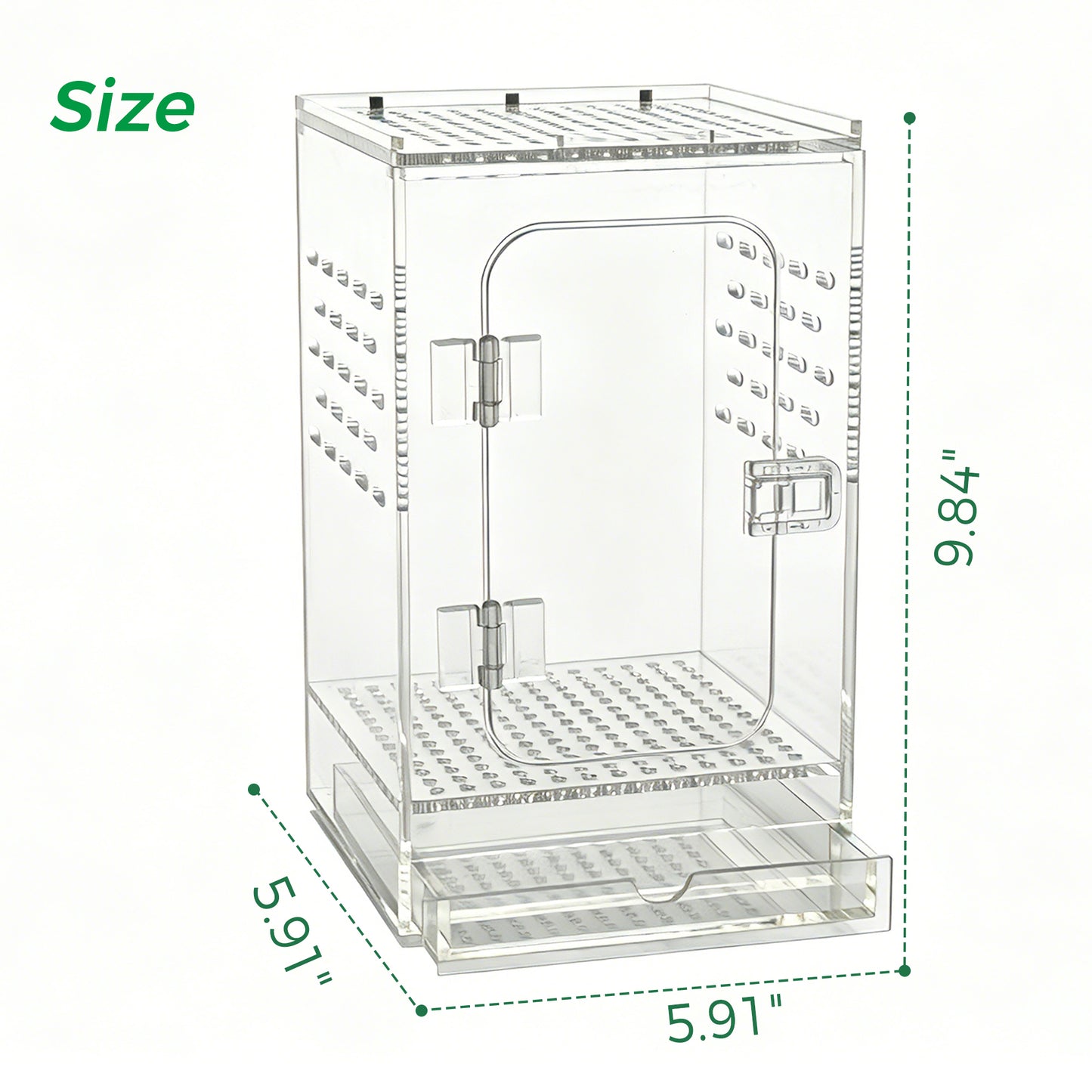 AIMOLLY Acrylic tall reptile enclosure， Ventilated pet cage, with 360° clear view, easy-to-clean living environment, suitable for geckos, frogs, insects, hermit crabs, etc.(Model: AML-PE25-0004/5/6/7)