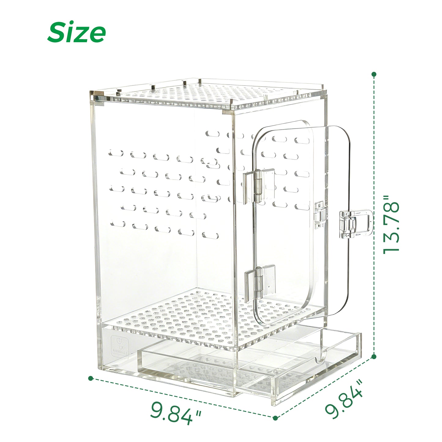 AIMOLLY Acrylic tall reptile enclosure， Ventilated pet cage, with 360° clear view, easy-to-clean living environment, suitable for geckos, frogs, insects, hermit crabs, etc.(Model: AML-PE25-0004/5/6/7)