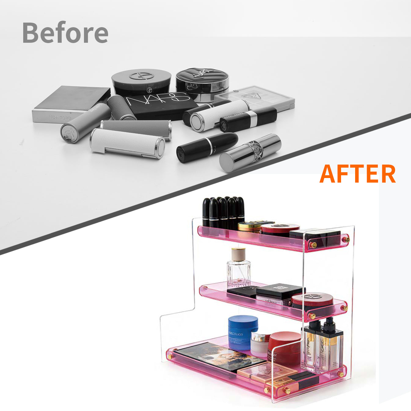 Clear Acrylic  Pink Makeup & Perfume Organizer