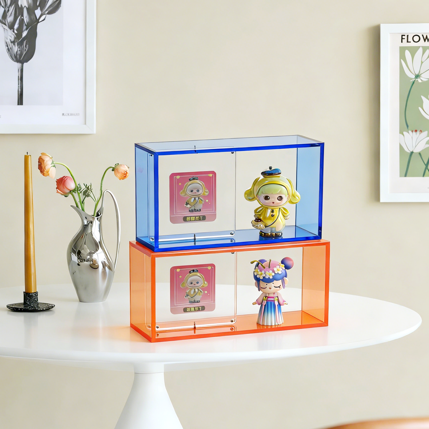 AIMOLLY Clear Acrylic Display Case for Hobby Collectibles, Easy Assemble Dust Cover Showcase & Stackable Storage Box (Model: AML-HO25-0020/0021）