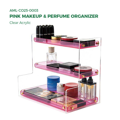 Clear Acrylic  Pink Makeup & Perfume Organizer