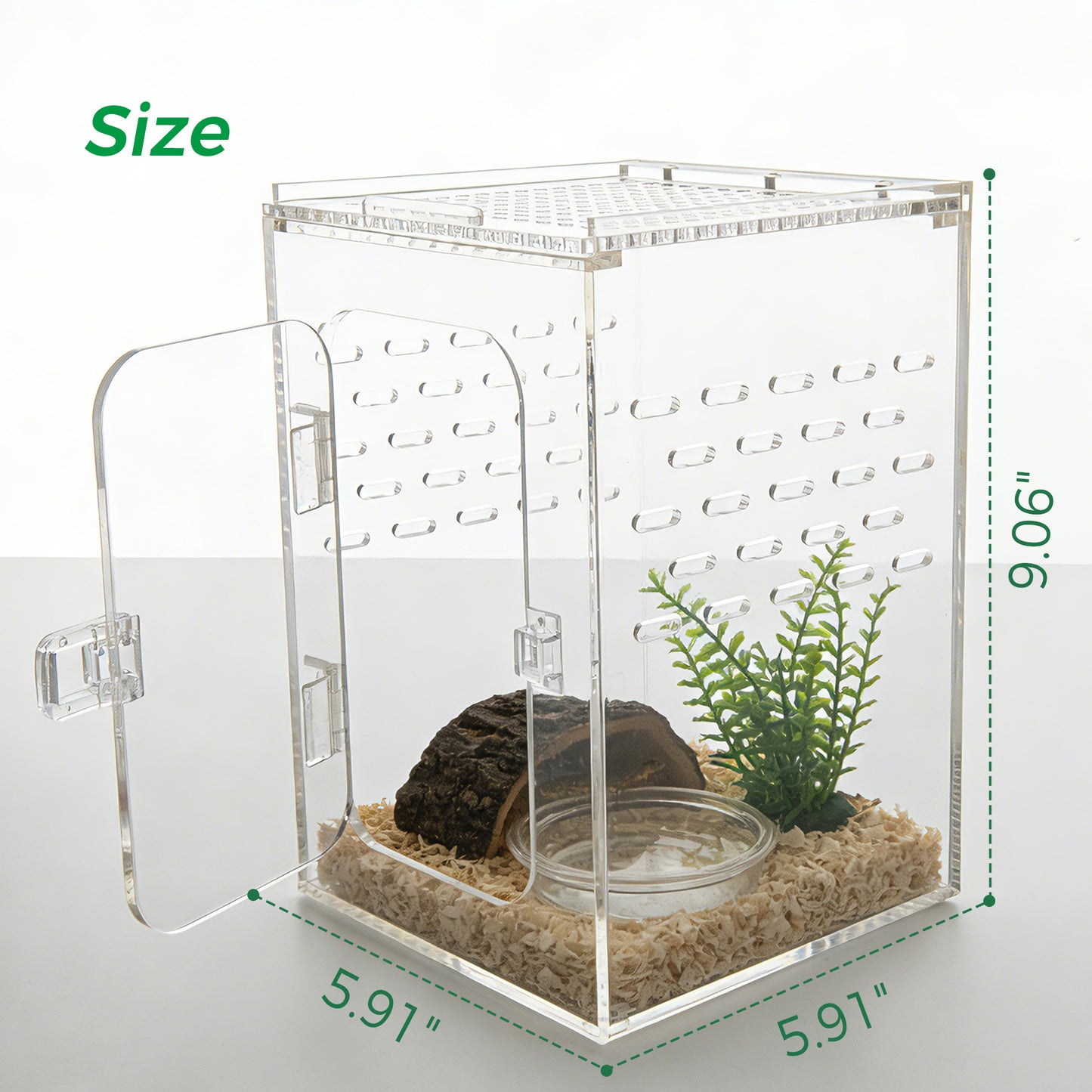 AIMOLLY Acrylic tall reptile enclosure， Ventilated pet cage, with 360° clear view, easy-to-clean living environment, suitable for geckos, frogs, insects, hermit crabs, etc.(Model: AML-PE25-0004/5/6/7)