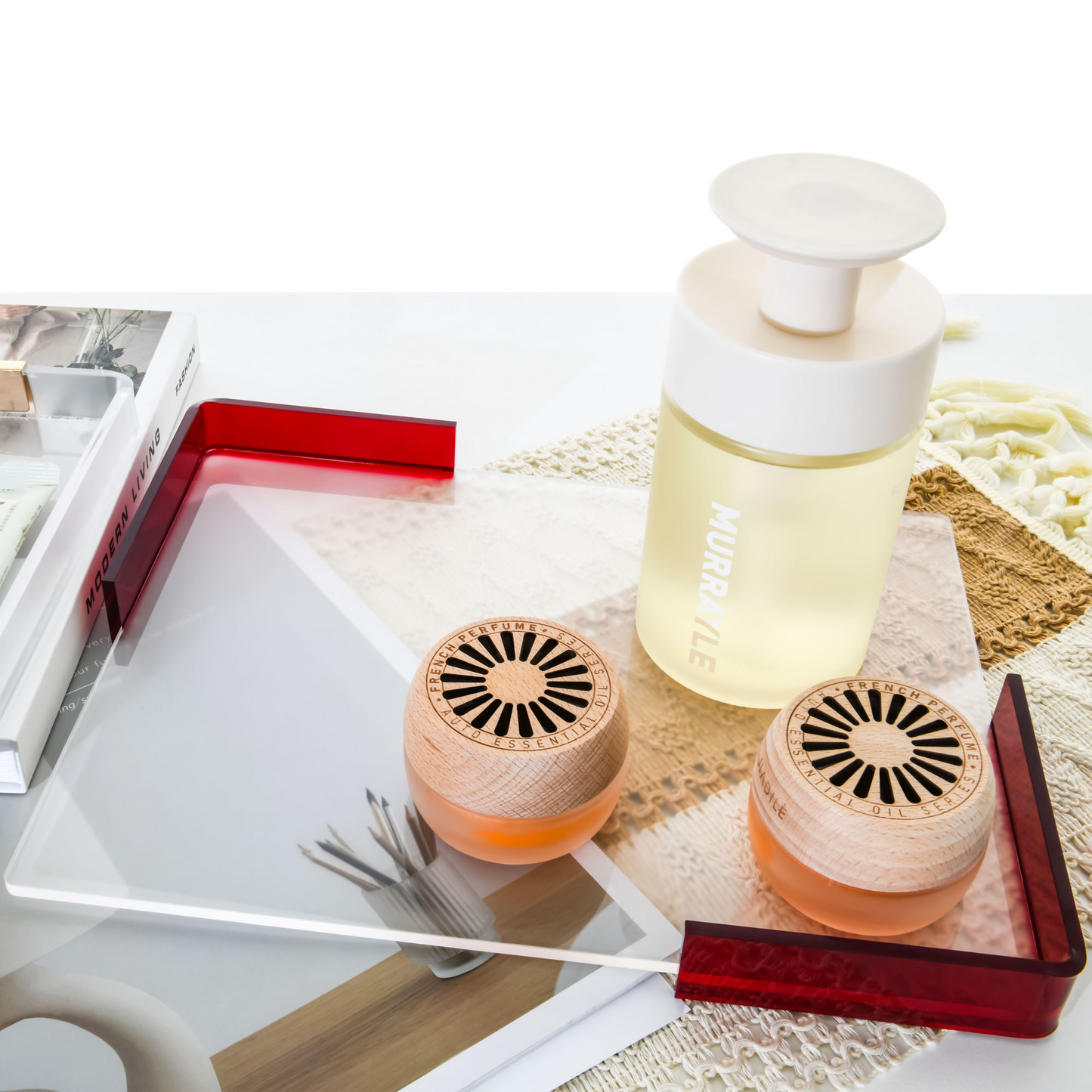AIMOLLYClear Acrylic Rounded Corner Square Tray  with Handles, Elegant Home Tray for Breakfast, Dining, Makeup Organizer, Bathroom Vanity, Coffee Table & Ottoman (Model: AML-HO25-0017)