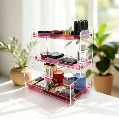 Clear Acrylic  Pink Makeup & Perfume Organizer