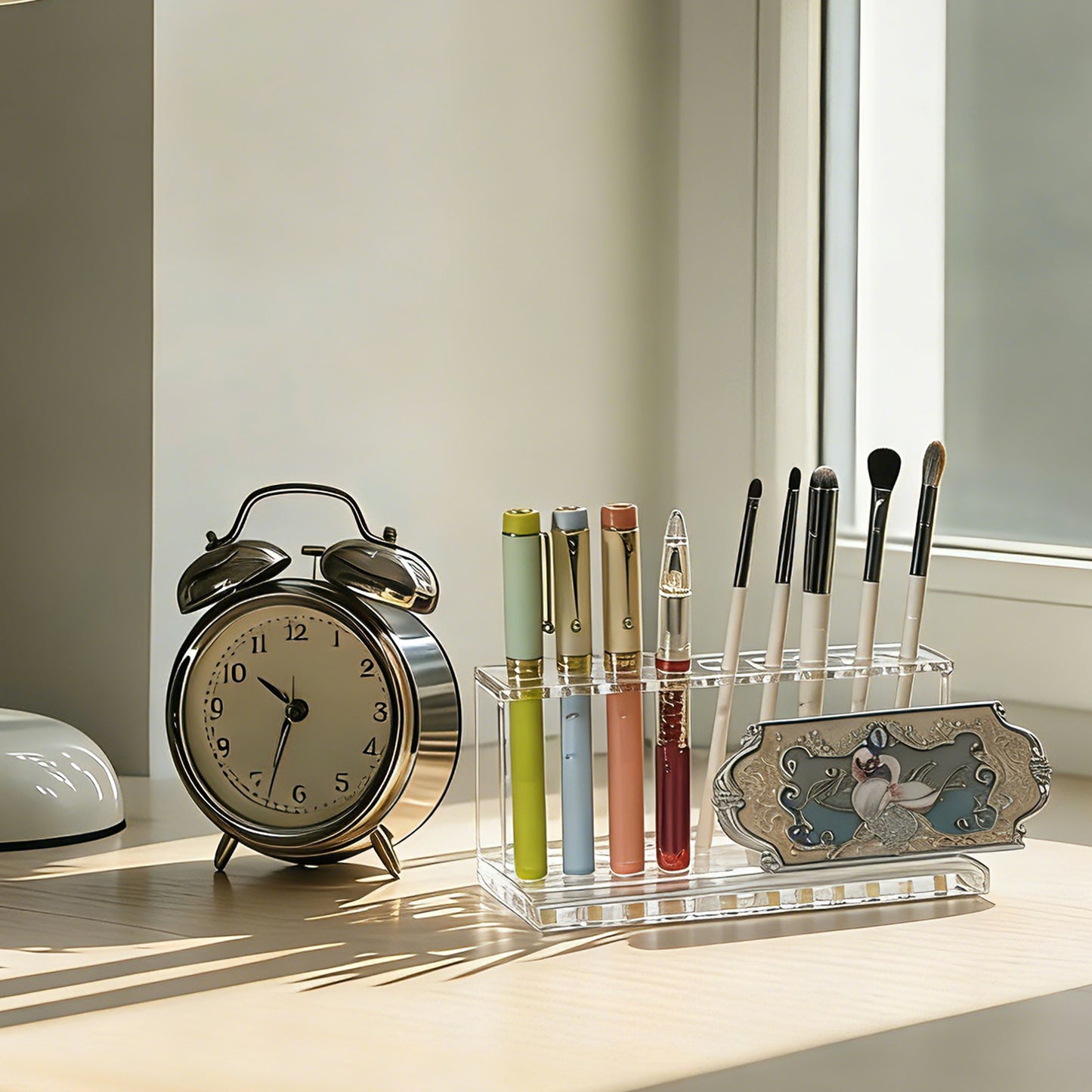 AIMOLLY Acrylic pen holder stand, custom-made high-quality desktop pencil organizer, makeup brush holder, transparent acrylic transparent plastic pen stand, acrylic pen holder (Model AML-059)