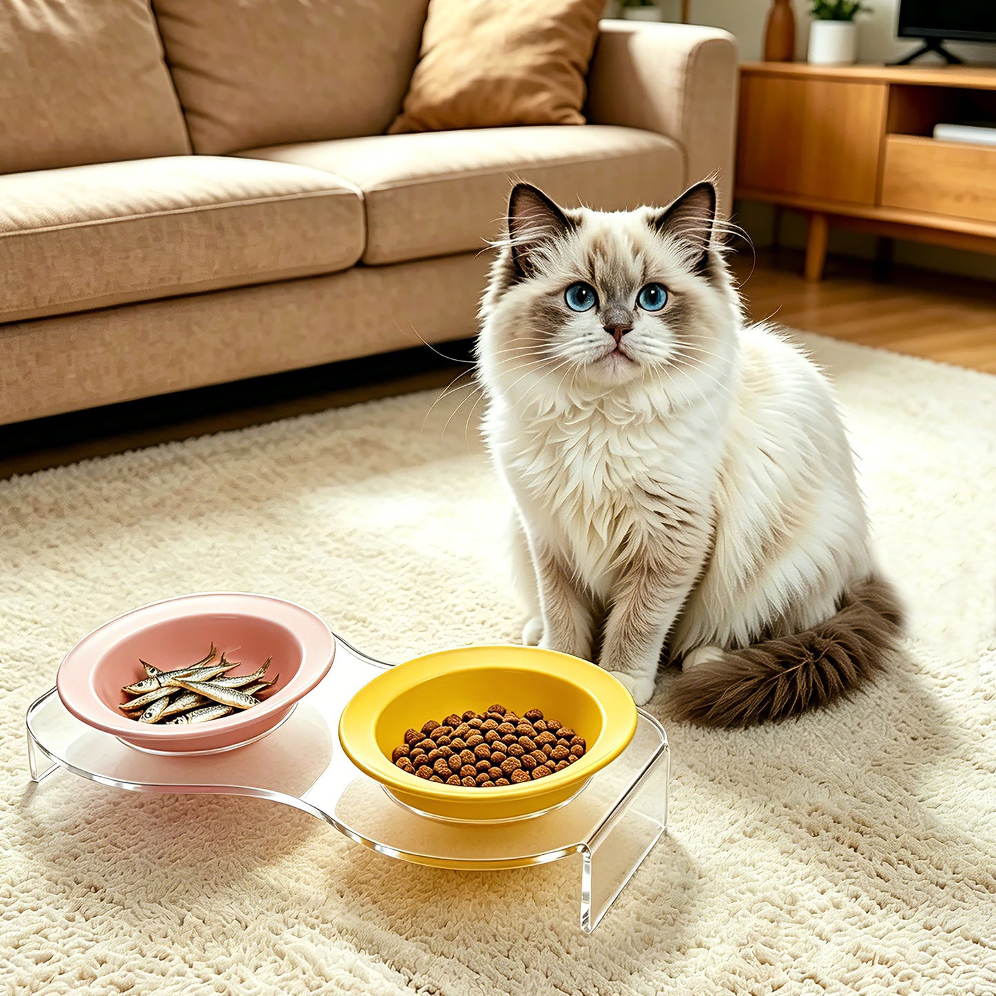 AIMOLLY acrylic 8-2 Bowl- Elevated Dog/Cat Feeder. High-rise dog/cat feeder. Perfect for cats and puppies. Model: AML-PE25-0020