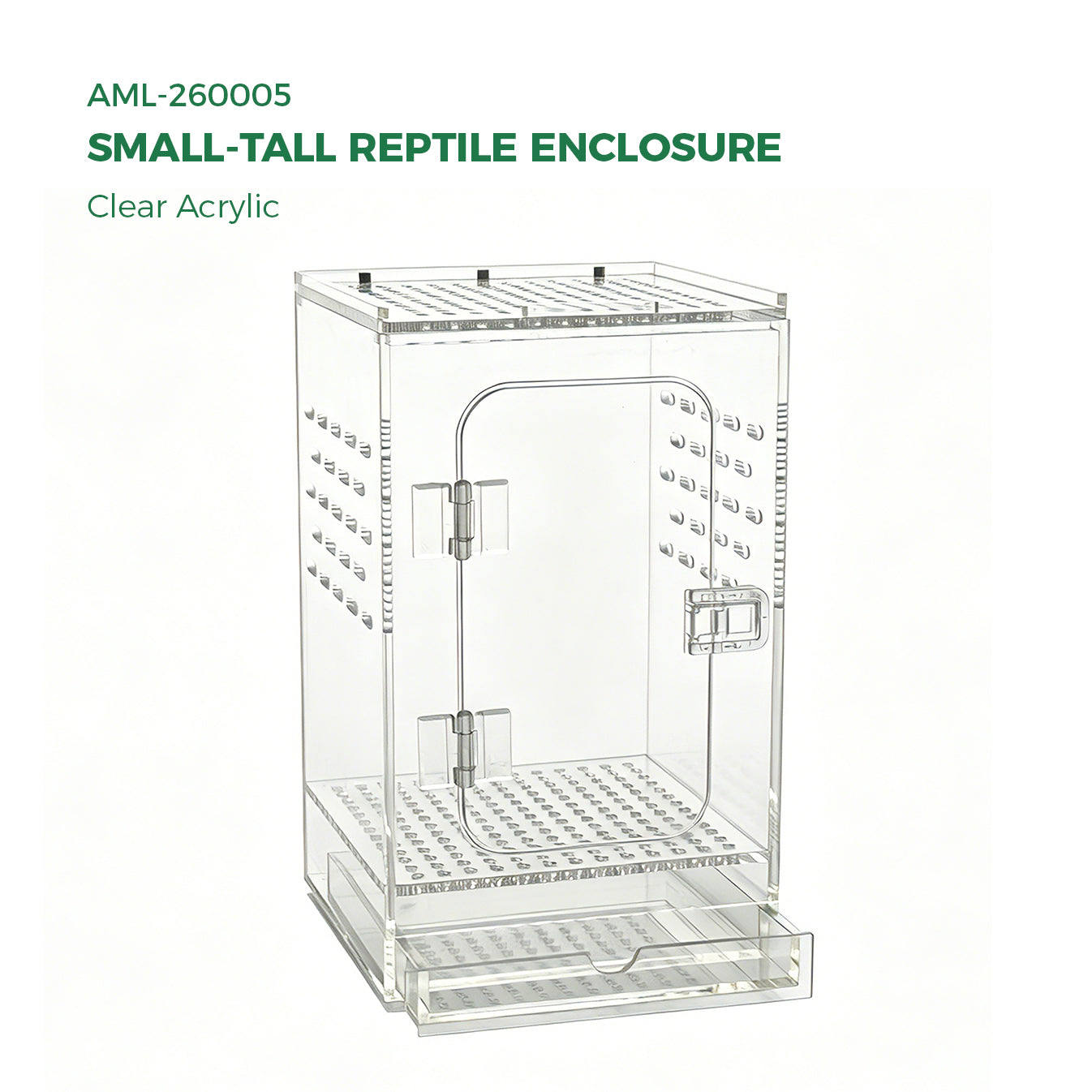 AIMOLLY Acrylic tall reptile enclosure， Ventilated pet cage, with 360° clear view, easy-to-clean living environment, suitable for geckos, frogs, insects, hermit crabs, etc.(Model: AML-PE25-0004/5/6/7)