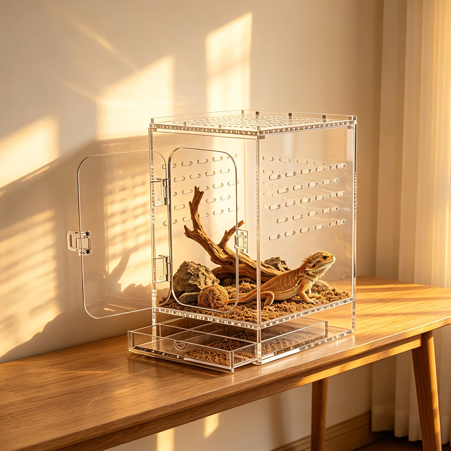 AIMOLLY Acrylic tall reptile enclosure， Ventilated pet cage, with 360° clear view, easy-to-clean living environment, suitable for geckos, frogs, insects, hermit crabs, etc.(Model: AML-PE25-0004/5/6/7)