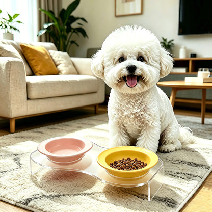 AIMOLLY acrylic 8-2 Bowl- Elevated Dog/Cat Feeder. High-rise dog/cat feeder. Perfect for cats and puppies. Model: AML-PE25-0020