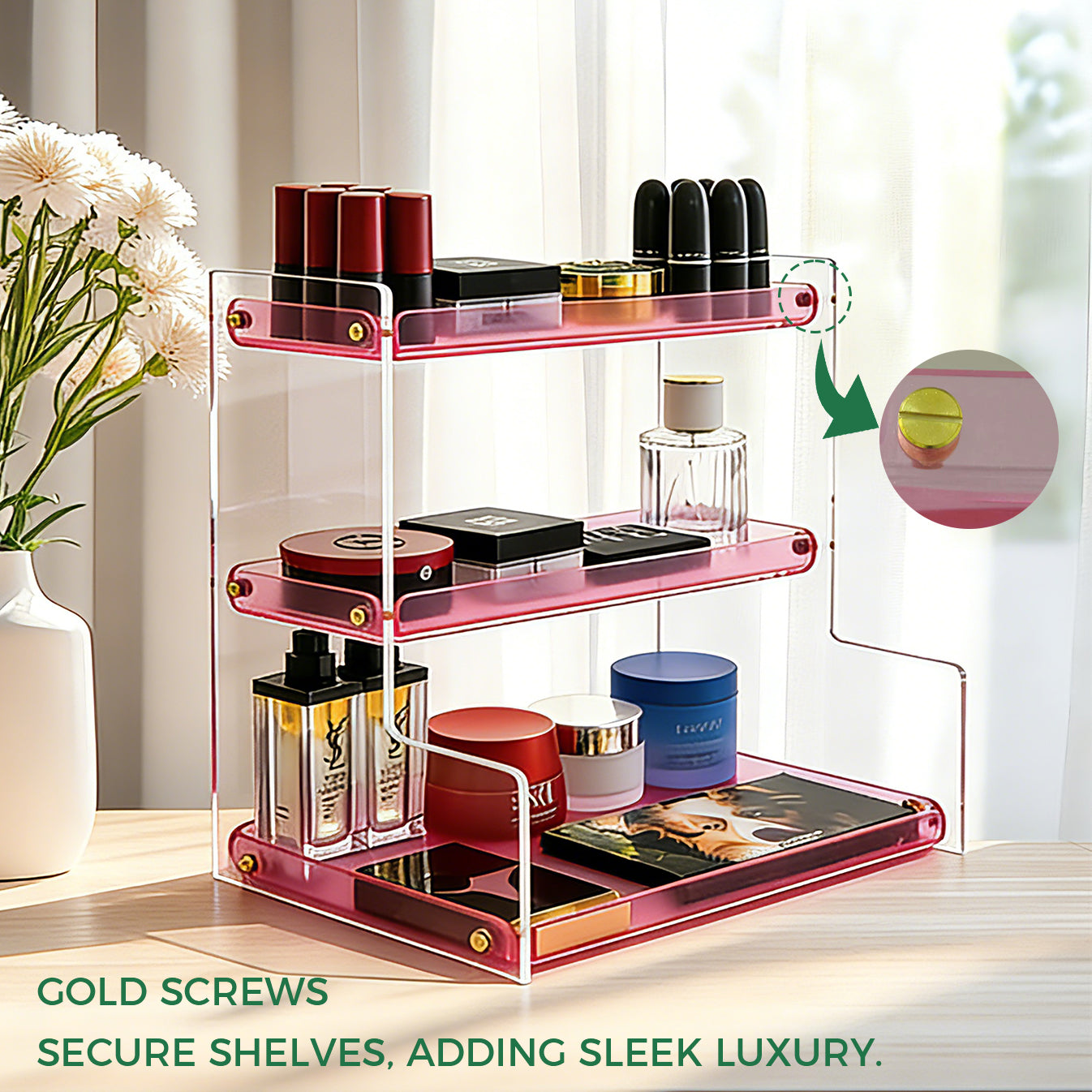 Clear Acrylic  Pink Makeup & Perfume Organizer