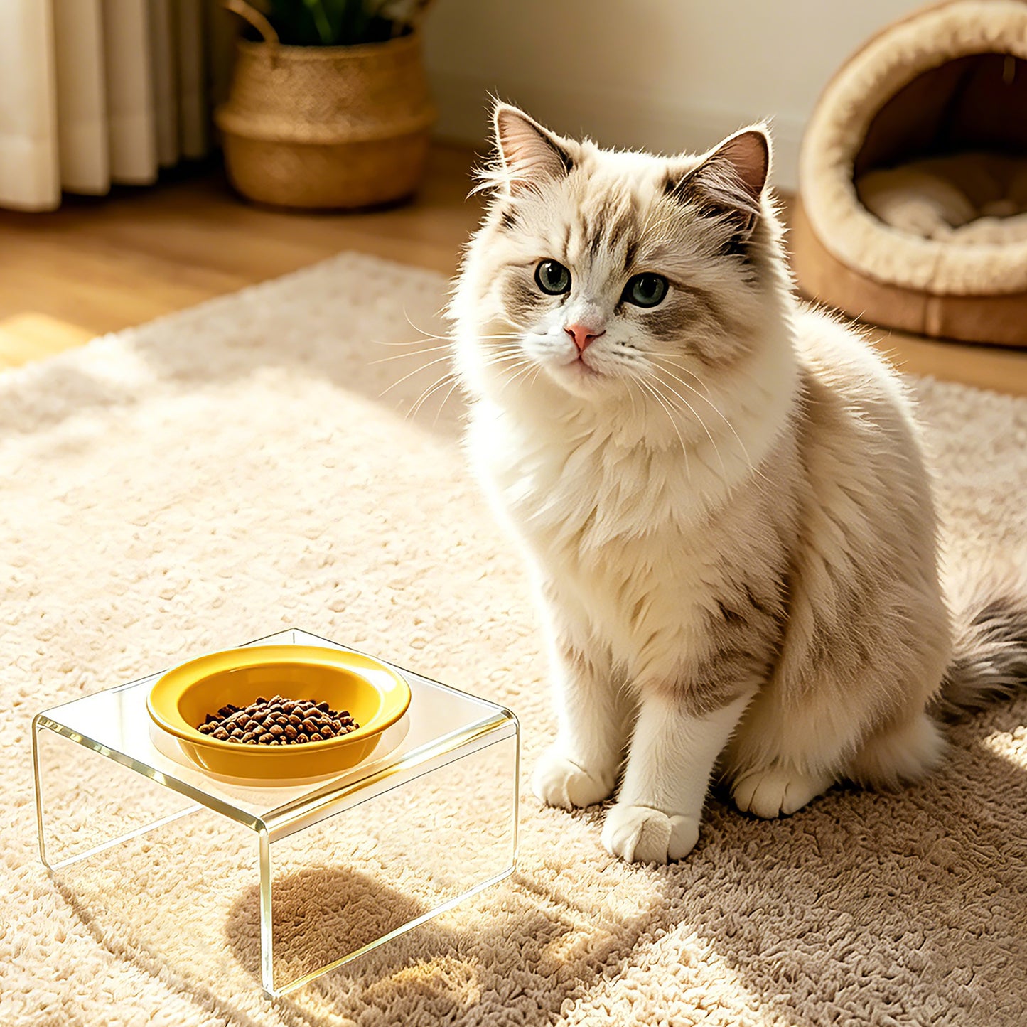 AIMOLLY  3-color acrylic high-rise dog/cat feeder. High-rise dog/cat feeder. Perfect for cats and puppies. Model: AML-PE25-0014/15/16