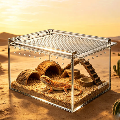 AIMOLLY Acrylic Reptile Feeding Box(small-medium-large) Reptiles Feeding box Crustacean breeding box Snake lizard enclosure Office supplies (Model: AML-PE25-0001/02/03)