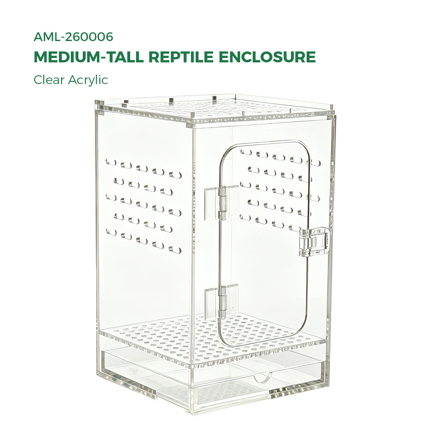 AIMOLLY Acrylic tall reptile enclosure， Ventilated pet cage, with 360° clear view, easy-to-clean living environment, suitable for geckos, frogs, insects, hermit crabs, etc.(Model: AML-PE25-0004/5/6/7)